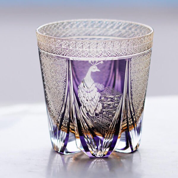 Edo Kiriko Handcrafted Peacock Motif Whisky Glass