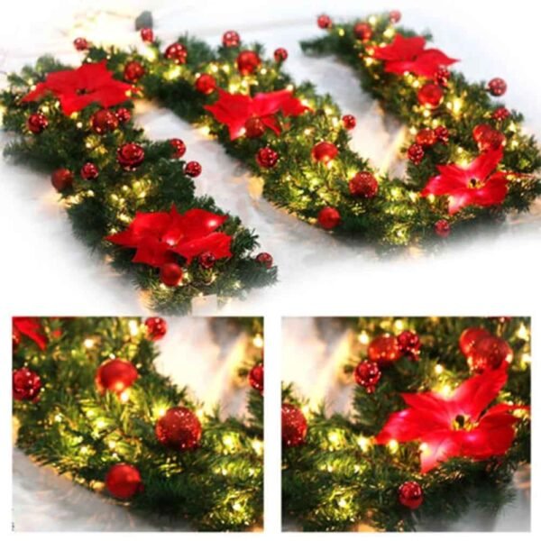 2.7M Christmas Garland with LED Lights Luxury Rattan Wreath Fireplace Stair Decoration