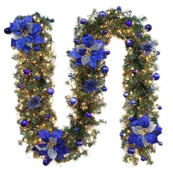 2.7M Christmas Garland with LED Lights Luxury Rattan Wreath Fireplace Stair Decoration