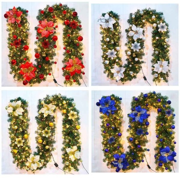 2.7M Christmas Garland with LED Lights Luxury Rattan Wreath Fireplace Stair Decoration