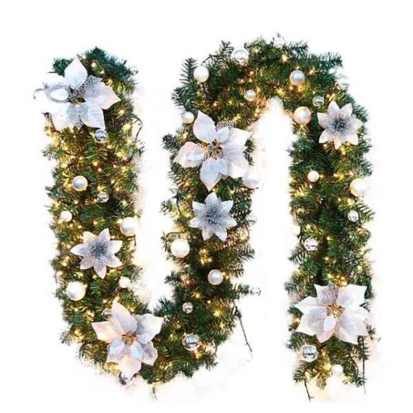 2.7M Christmas Garland with LED Lights Luxury Rattan Wreath Fireplace Stair Decoration