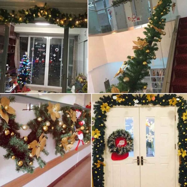 2.7M Christmas Garland with LED Lights Luxury Rattan Wreath Fireplace Stair Decoration