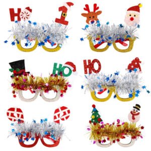 Christmas Party Glasses Novelty Glitter Frames Santa Reindeer Snowman Photo Props