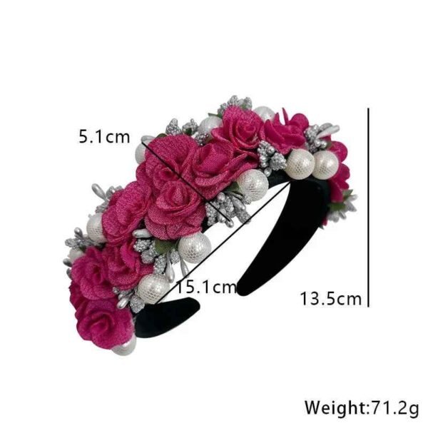 Baroque Pearl Rose Headband Luxury Fabric Flower Hair Band Wedding Party Accessory