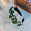 Baroque Pearl Rose Headband Luxury Fabric Flower Hair Band Wedding Party Accessory