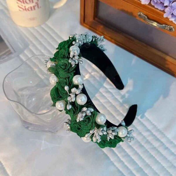 Baroque Pearl Rose Headband Luxury Fabric Flower Hair Band Wedding Party Accessory