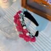 Baroque Pearl Rose Headband Luxury Fabric Flower Hair Band Wedding Party Accessory