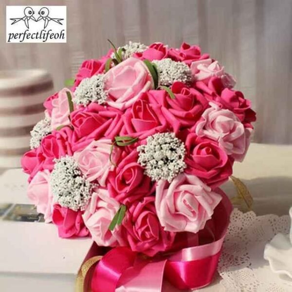 Artificial Rose Wedding Bouquet 24 Heads Romantic Bridal Hand Holding Flowers 26cm