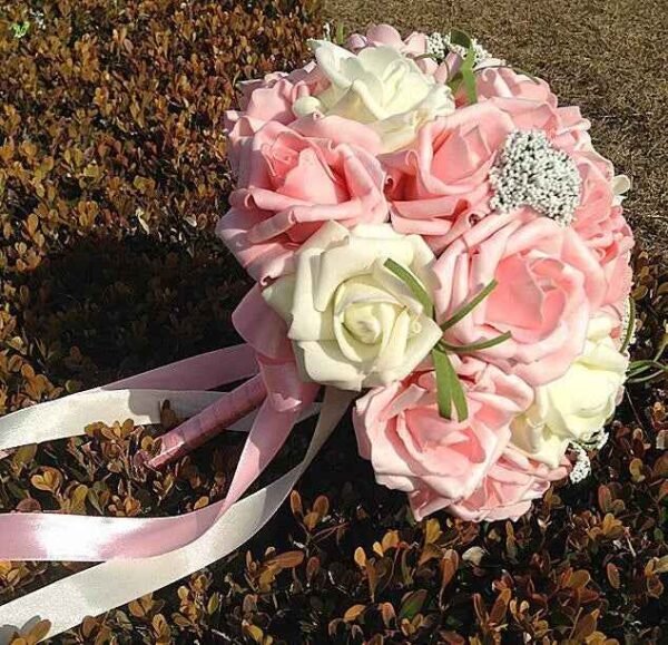 Artificial Rose Wedding Bouquet 24 Heads Romantic Bridal Hand Holding Flowers 26cm