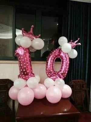 DIY Number Balloon Tower Kit with Crown Large Foil Age Birthday Party Decoration Boy Girl