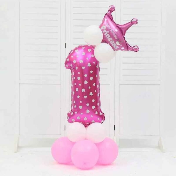 DIY Number Balloon Tower Kit with Crown Large Foil Age Birthday Party Decoration Boy Girl