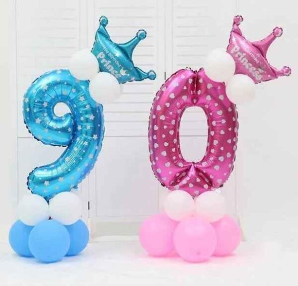 DIY Number Balloon Tower Kit with Crown Large Foil Age Birthday Party Decoration Boy Girl