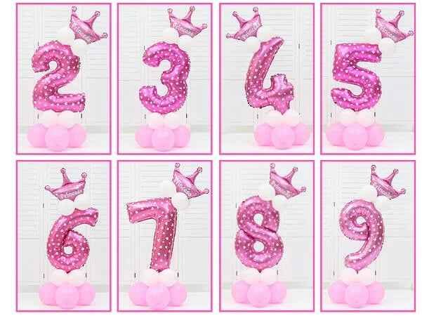 DIY Number Balloon Tower Kit with Crown Large Foil Age Birthday Party Decoration Boy Girl