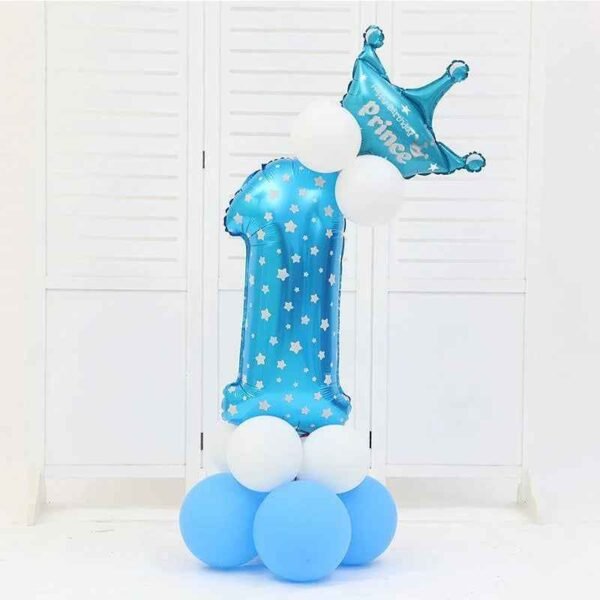 DIY Number Balloon Tower Kit with Crown Large Foil Age Birthday Party Decoration Boy Girl