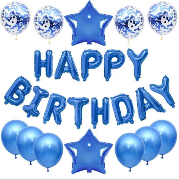 Happy Birthday Balloon Banner Set 25pcs Foil Letters Confetti Stars Party Kit