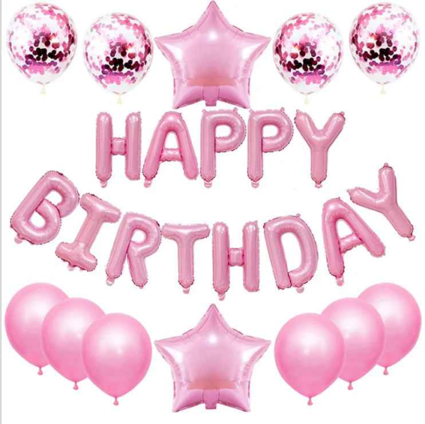 Happy Birthday Balloon Banner Set 25pcs Foil Letters Confetti Stars Party Kit