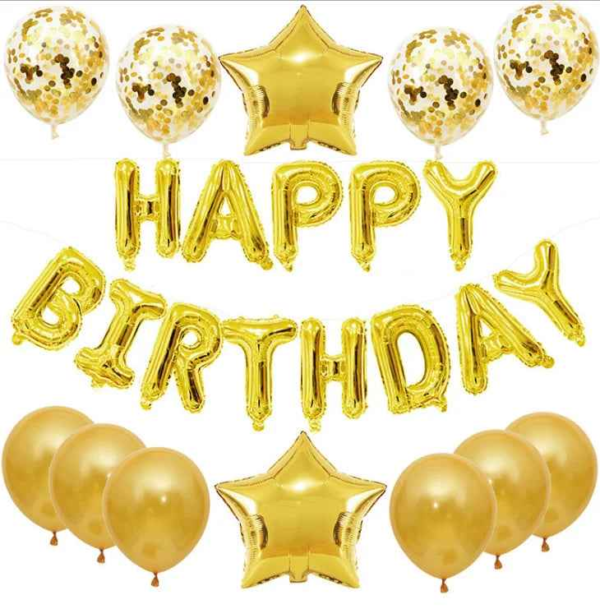Happy Birthday Balloon Banner Set 25pcs Foil Letters Confetti Stars Party Kit
