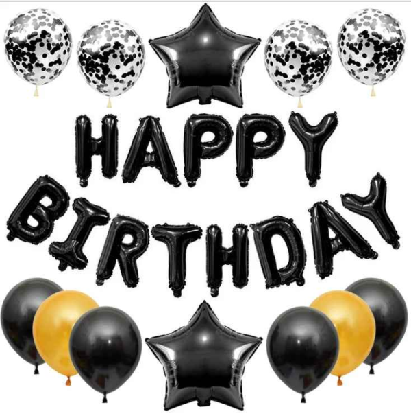 Happy Birthday Balloon Banner Set 25pcs Foil Letters Confetti Stars Party Kit