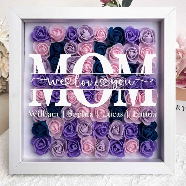 Personalized Flower Shadow Box Gift for Mum Custom Names Rose Frame Mothers Day Present