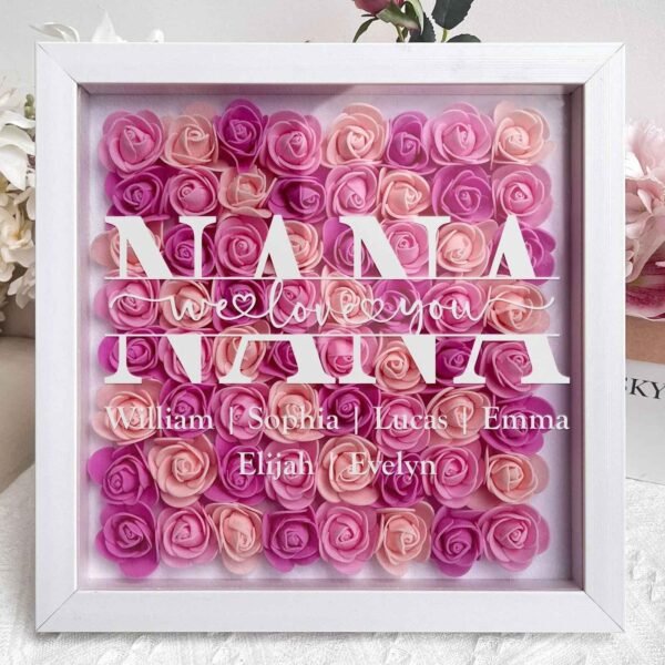 Personalized Flower Shadow Box Gift for Mum Custom Names Rose Frame Mothers Day Present