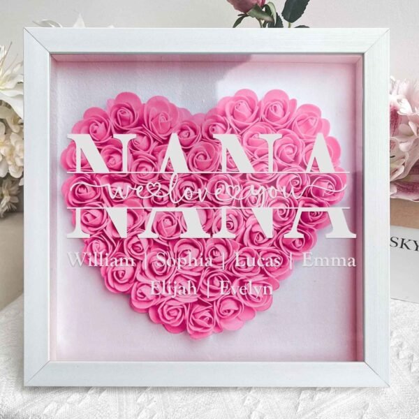 Personalized Flower Shadow Box Gift for Mum Custom Names Rose Frame Mothers Day Present