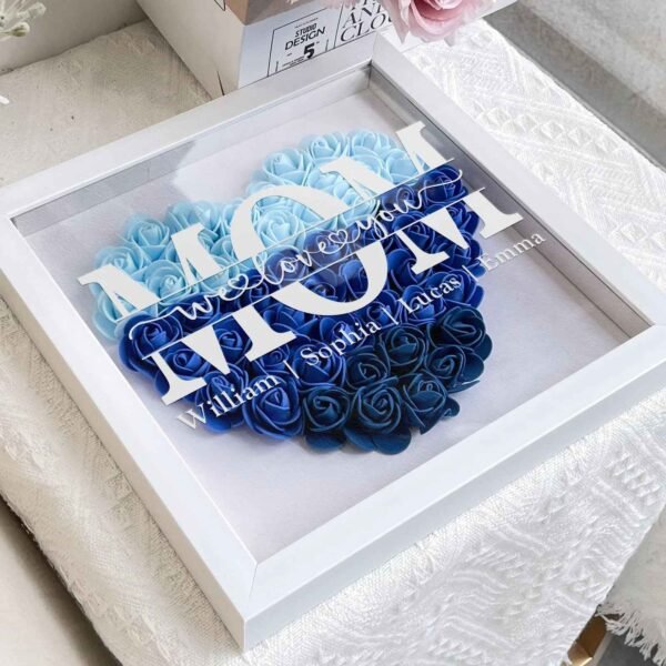 Personalized Flower Shadow Box Gift for Mum Custom Names Rose Frame Mothers Day Present