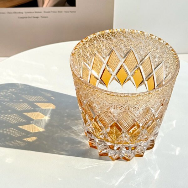 Edo Kiriko Handcrafted Yellow Fluorite Crystal Whisky Glass