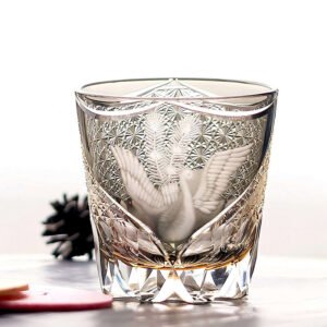 Edo Kiriko Handcrafted Peacock Pattern Whisky Glass Gray Phoenix