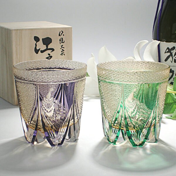 Edo Kiriko Handcrafted Peacock Motif Whisky Glass