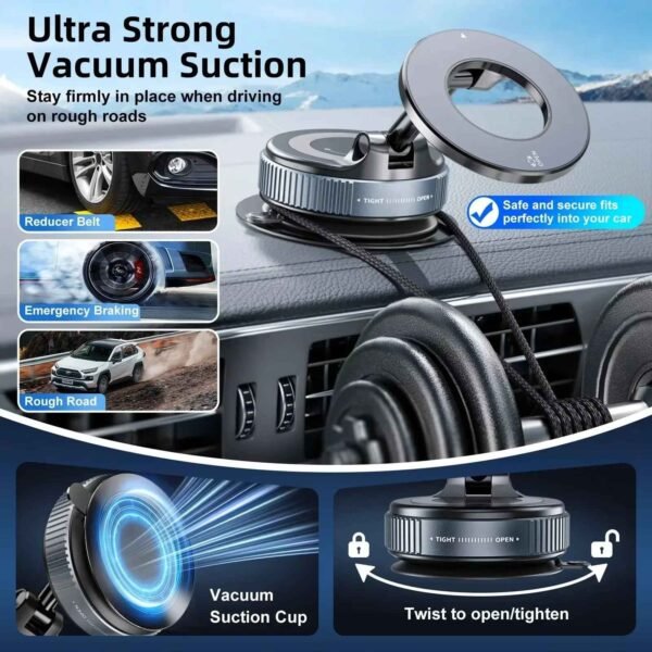 360° Foldable Magnetic Phone Holder – Adjustable Vacuum Car Mount