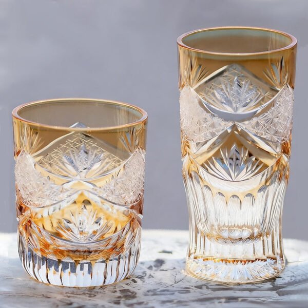 Edo Kiriko Handcrafted Sunset-Toned Crystal Glass