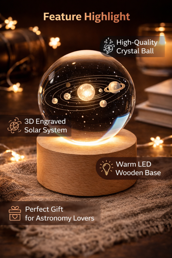 3D Crystal Ball Solar System Globe – LED Astronomy Planet Decoration