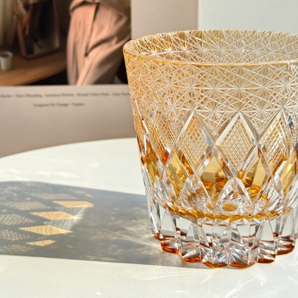Edo Kiriko Handcrafted Yellow Fluorite Crystal Whisky Glass