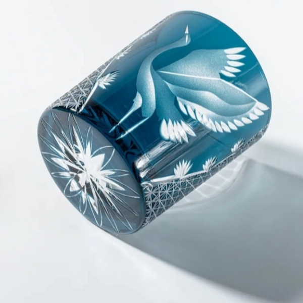 Edo Kiriko Handcrafted Pine & Crane Crystal Whisky Glass