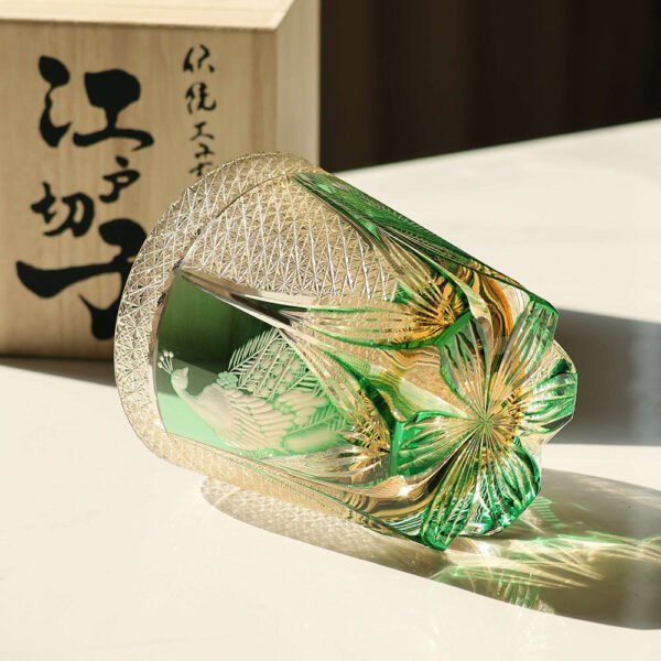 Edo Kiriko Handcrafted Peacock Motif Whisky Glass