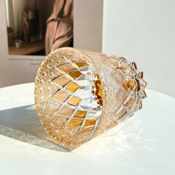 Edo Kiriko Handcrafted Yellow Fluorite Crystal Whisky Glass