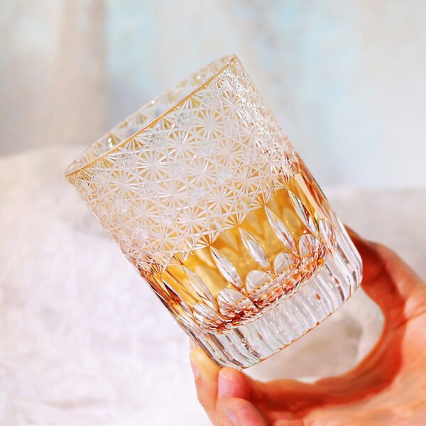Edo Kiriko Handcrafted Sunset-Toned Crystal Glass