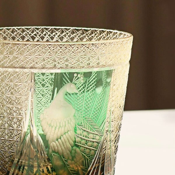 Edo Kiriko Handcrafted Peacock Motif Whisky Glass