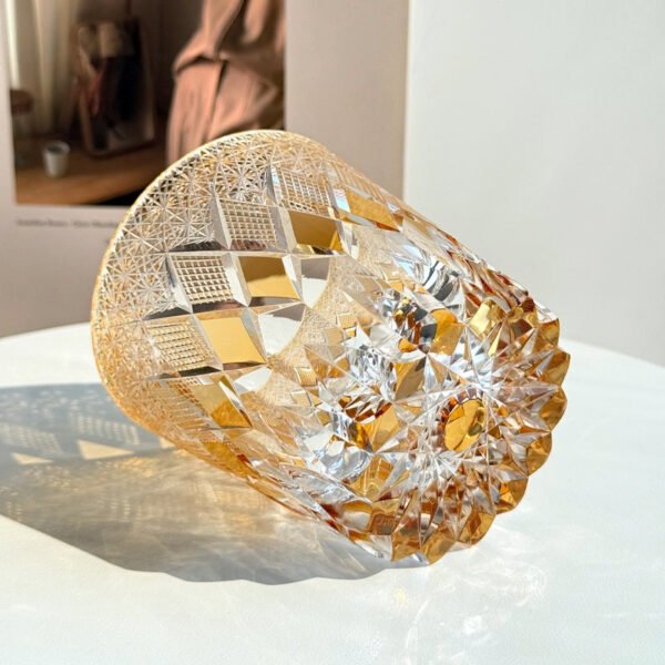 Edo Kiriko Handcrafted Yellow Fluorite Crystal Whisky Glass