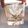 Edo Kiriko Handcrafted Peacock Pattern Whisky Glass Gray Phoenix