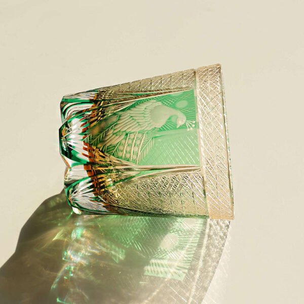 Edo Kiriko Handcrafted Peacock Motif Whisky Glass