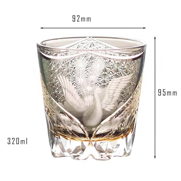 Edo Kiriko Handcrafted Peacock Pattern Whisky Glass Gray Phoenix