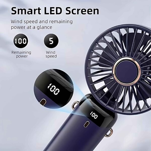 USB Rechargeable Mini Fan – 6 Speed with Smart LED Display