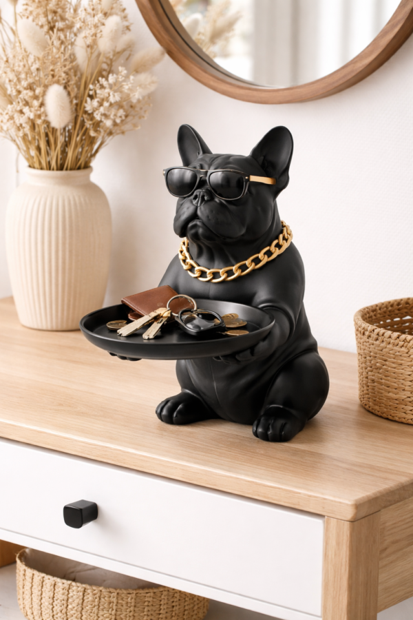 Bulldog Dog Figurine Key Storage Box – Resin Home Decor Statue