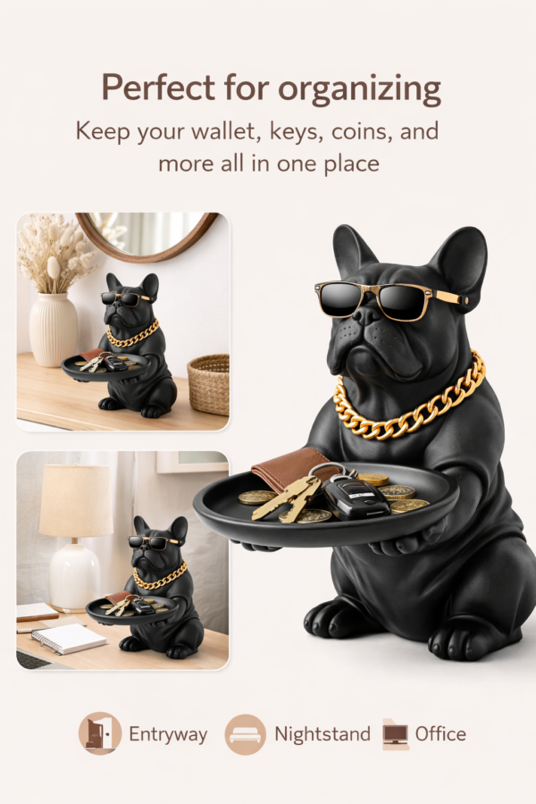 Bulldog Dog Figurine Key Storage Box – Resin Home Decor Statue