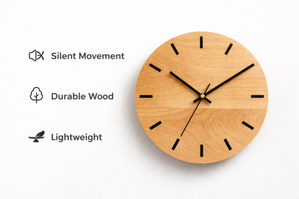 Minimalist Wooden Wall Clock – Natural Wood Texture Silent Clock