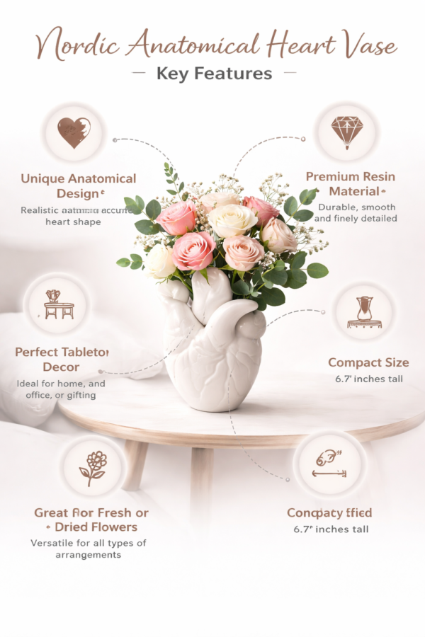Nordic Anatomical Heart Vase – Resin Decorative Flower Pot for Tabletop