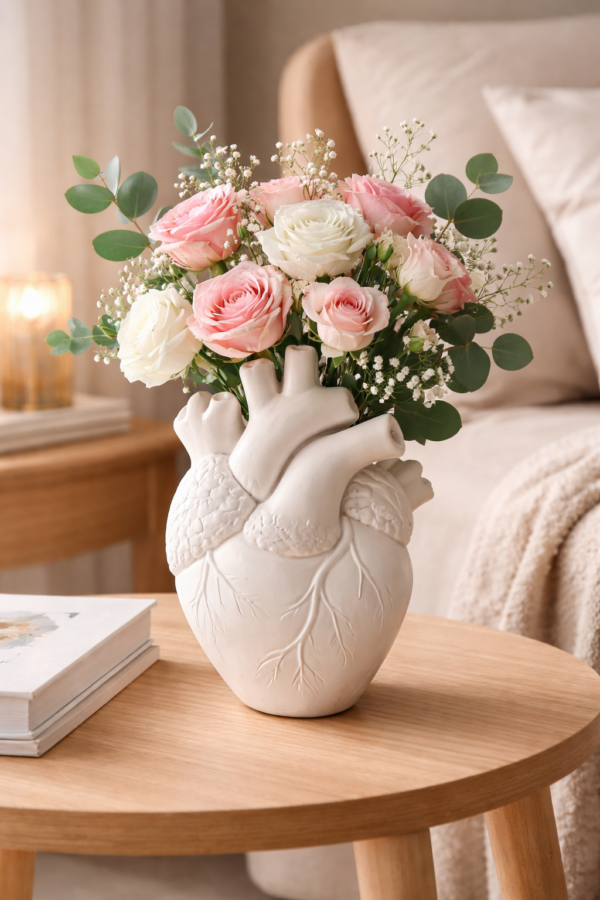 Nordic Anatomical Heart Vase – Resin Decorative Flower Pot for Tabletop