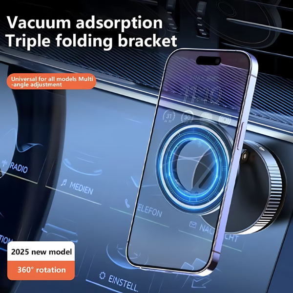 360° Foldable Magnetic Phone Holder – Adjustable Vacuum Car Mount