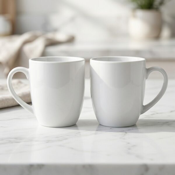 Ceramic Coffee Mug Set of 2 Elegant White Cups 300ml | Cerâmica Capuchos
